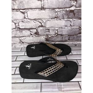 Corky’s Gold Crystal Rhinestone Thong Foam Wedge Sandals Women’s Sz 11M US/42EU